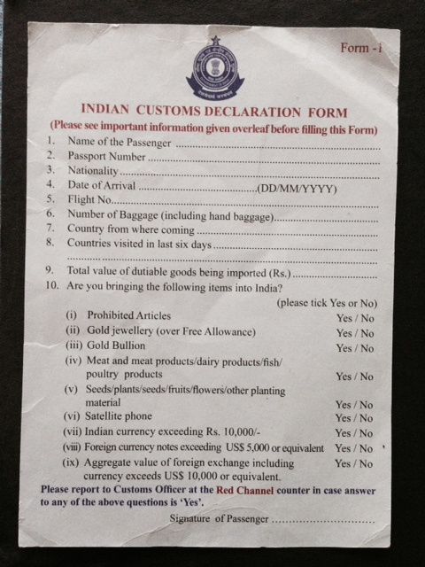 Indian Customs Declaration Form EntryIndia