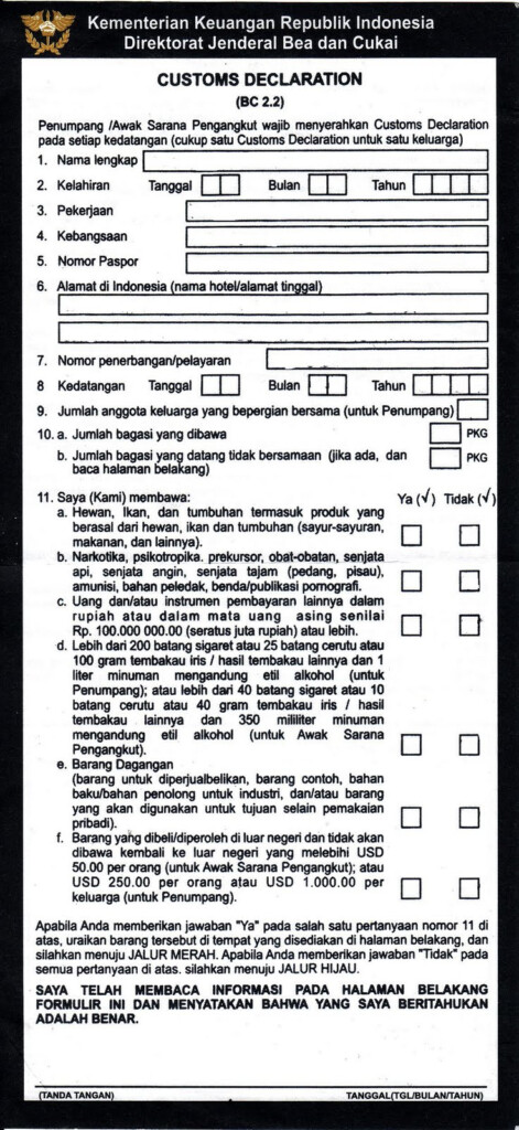 Indonesia Customs Form FORM UDLVIRTUAL EDU PE