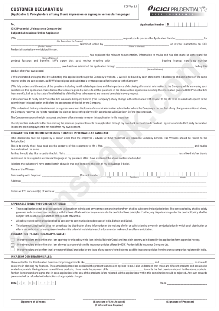 Life Insurance Declaration Form Noclutter cloud