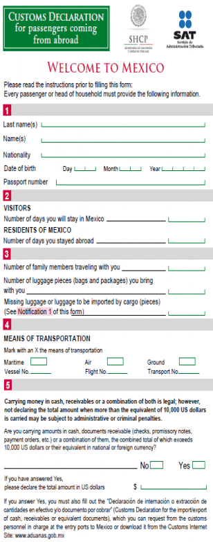 Mexico Customs Declaration Form Online