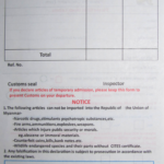 Myanmar Customs Declaration Form 2013 Front And Back Scans Official