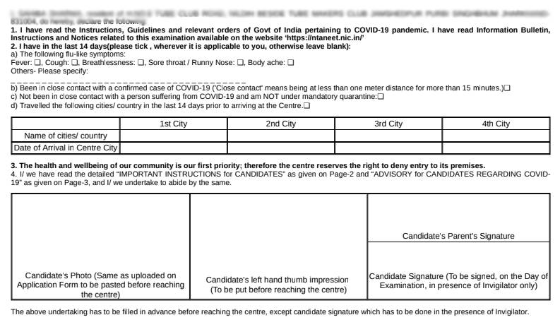 NTA NEET 2021 Admit Card Undertaking Download Self Declaration Form Here