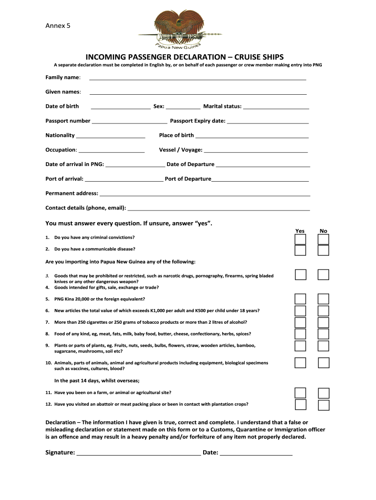 Passenger Declaration Fill Out Sign Online DocHub