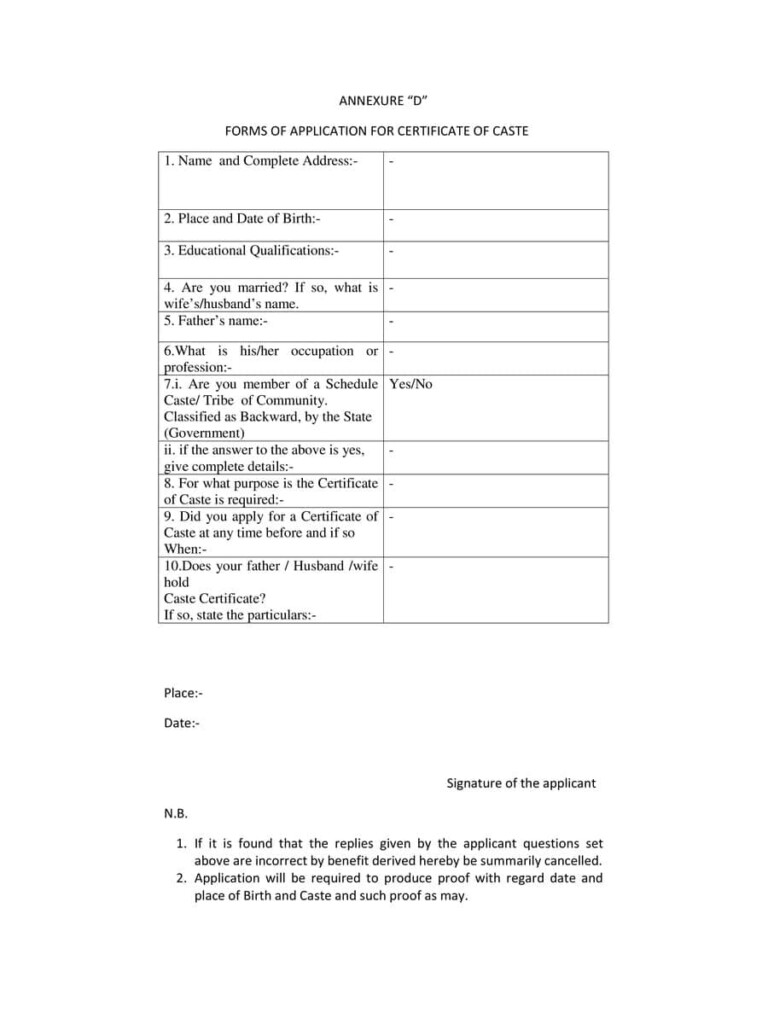  PDF Caste Certificate Form Goa PDF Download InstaPDF