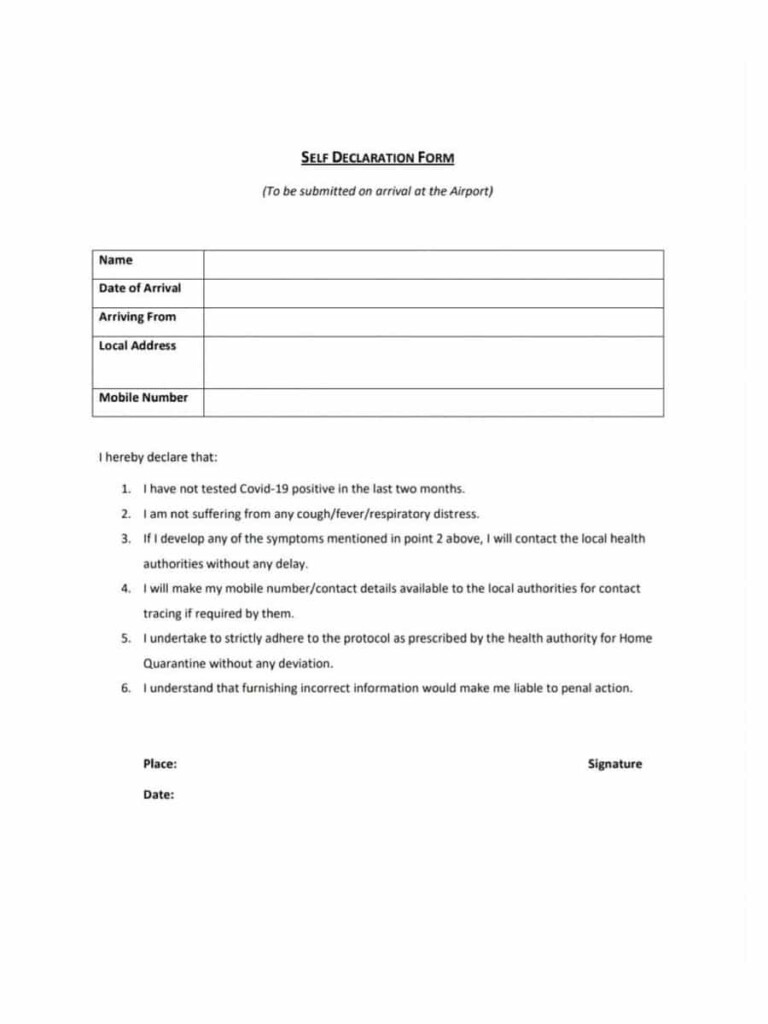  PDF Self Declaration Form For Domestic Passenger PDF Download InstaPDF