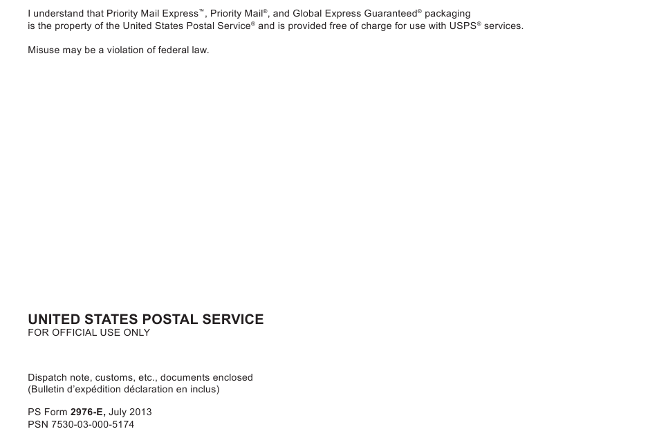 PS Form 2976 E Download Printable PDF Or Fill Online Customs 