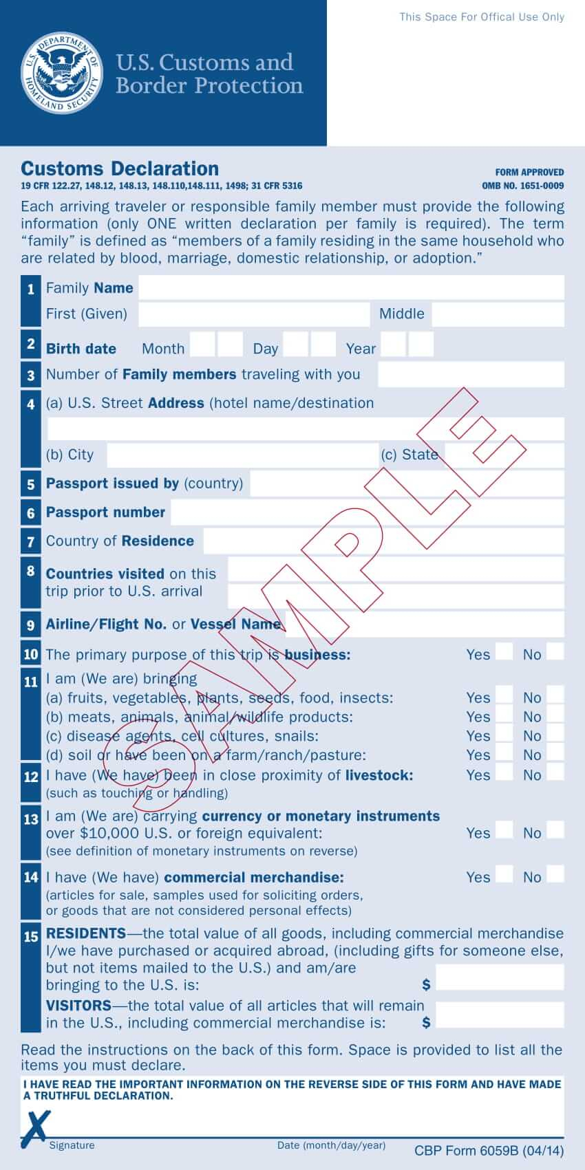 Sample Custom Declaration Form USA Seacoast Missions Training