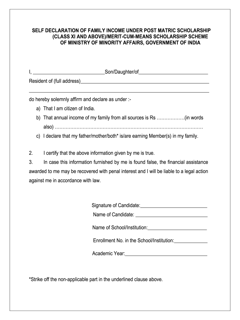 Self Declaration Form For Income Certificate 2020 2021 Fill And Sign