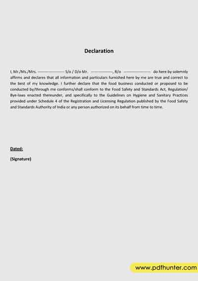 Self Declaration Form PDF Free Download PDF Hunter