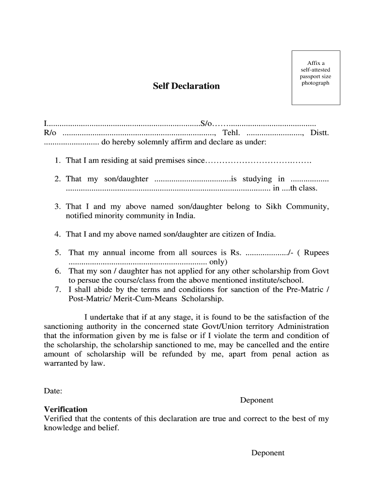 Self Declaration Form Punjab Fill Out And Sign Printable PDF Template 