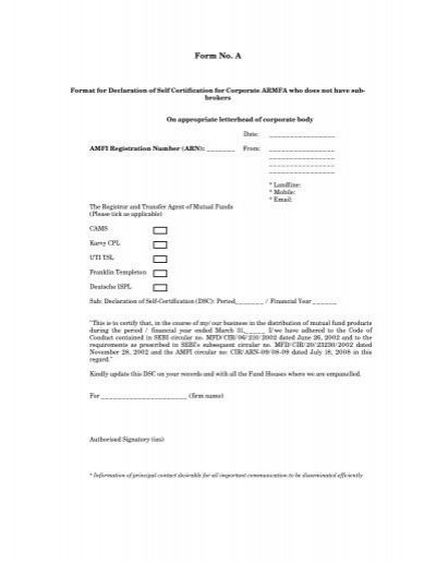 Self Declaration Format HDFC Mutual Fund