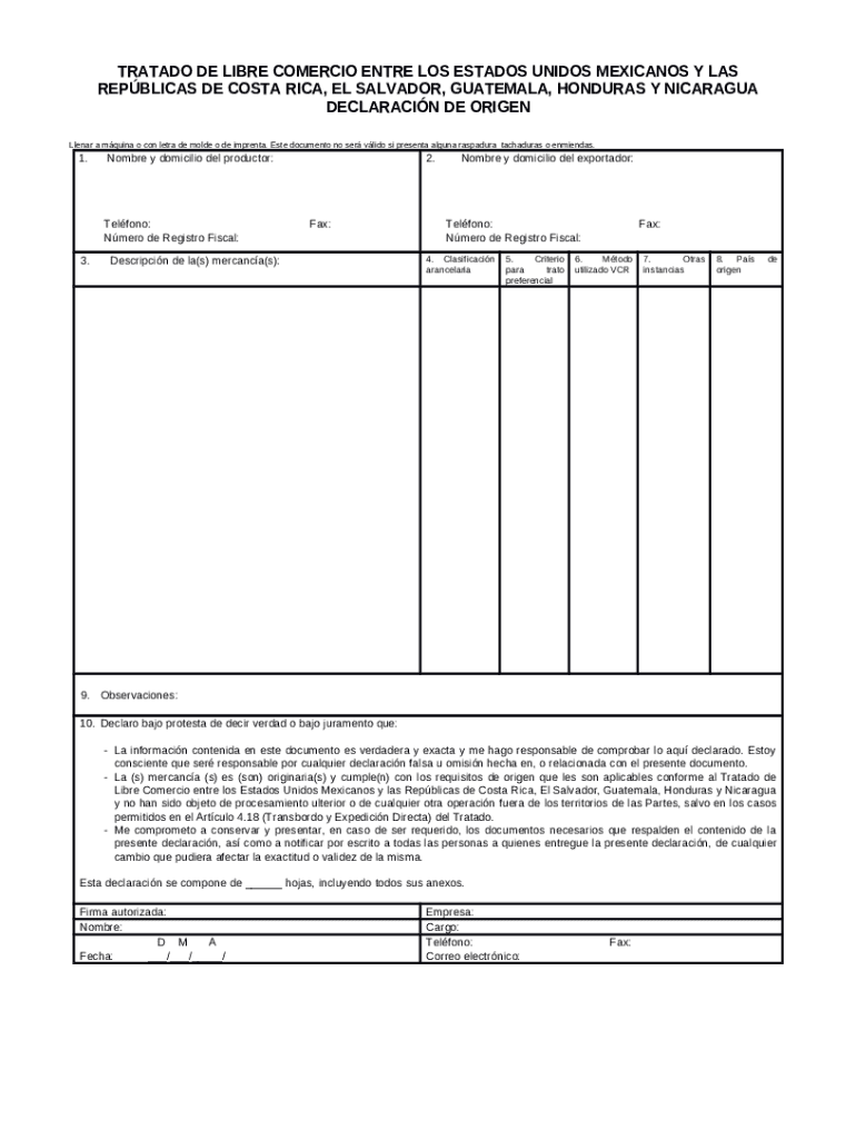 TLC Costa Rica Salvador Guatemala Honduras Y Nicaragua Doc Template