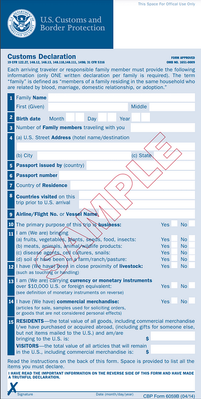 Us Customs Declaration Form 2021 02 2022