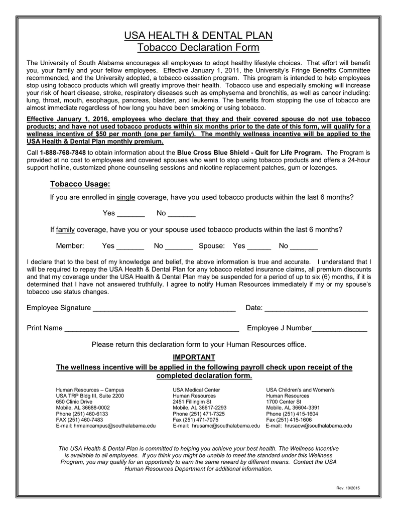 Us Health Declaration Form Declaration Form