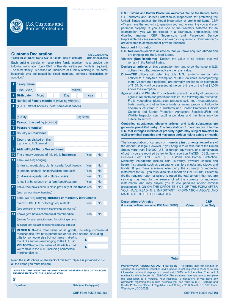 2016 Form CBP 6059B Fill Online Printable Fillable Blank PdfFiller