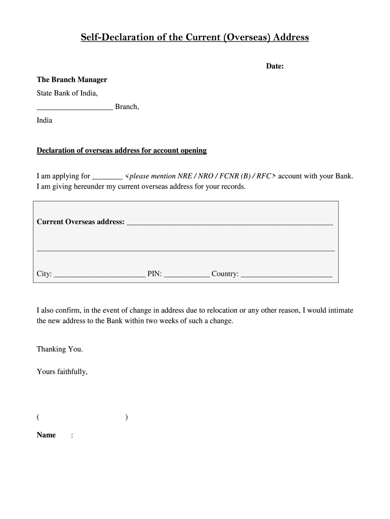 Address Declaration Format For Bank Fill Online Printable Fillable 