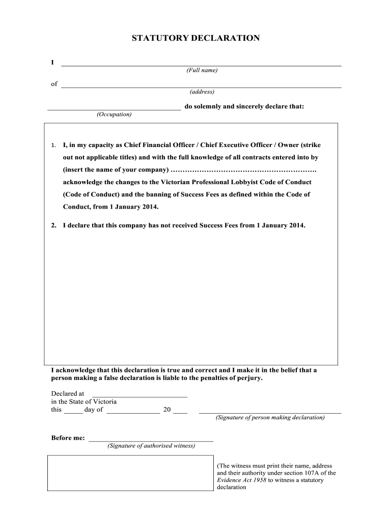 Australia Statutory Declaration Form Template