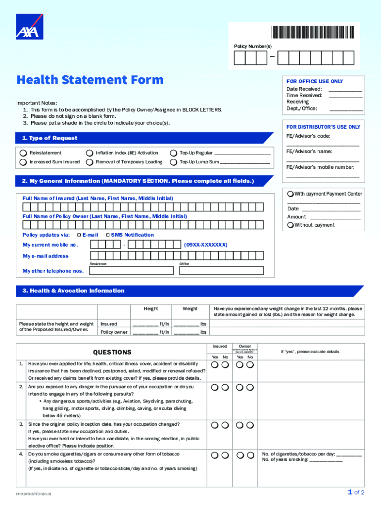 Axa Health Statement Fill Out Sign Online DocHub