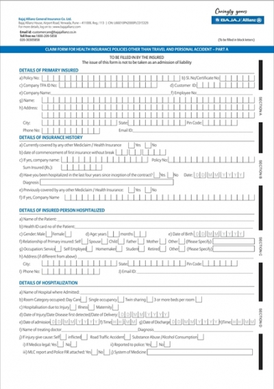 Bajaj Allianz Health Insurance Claim Form ClaimForms