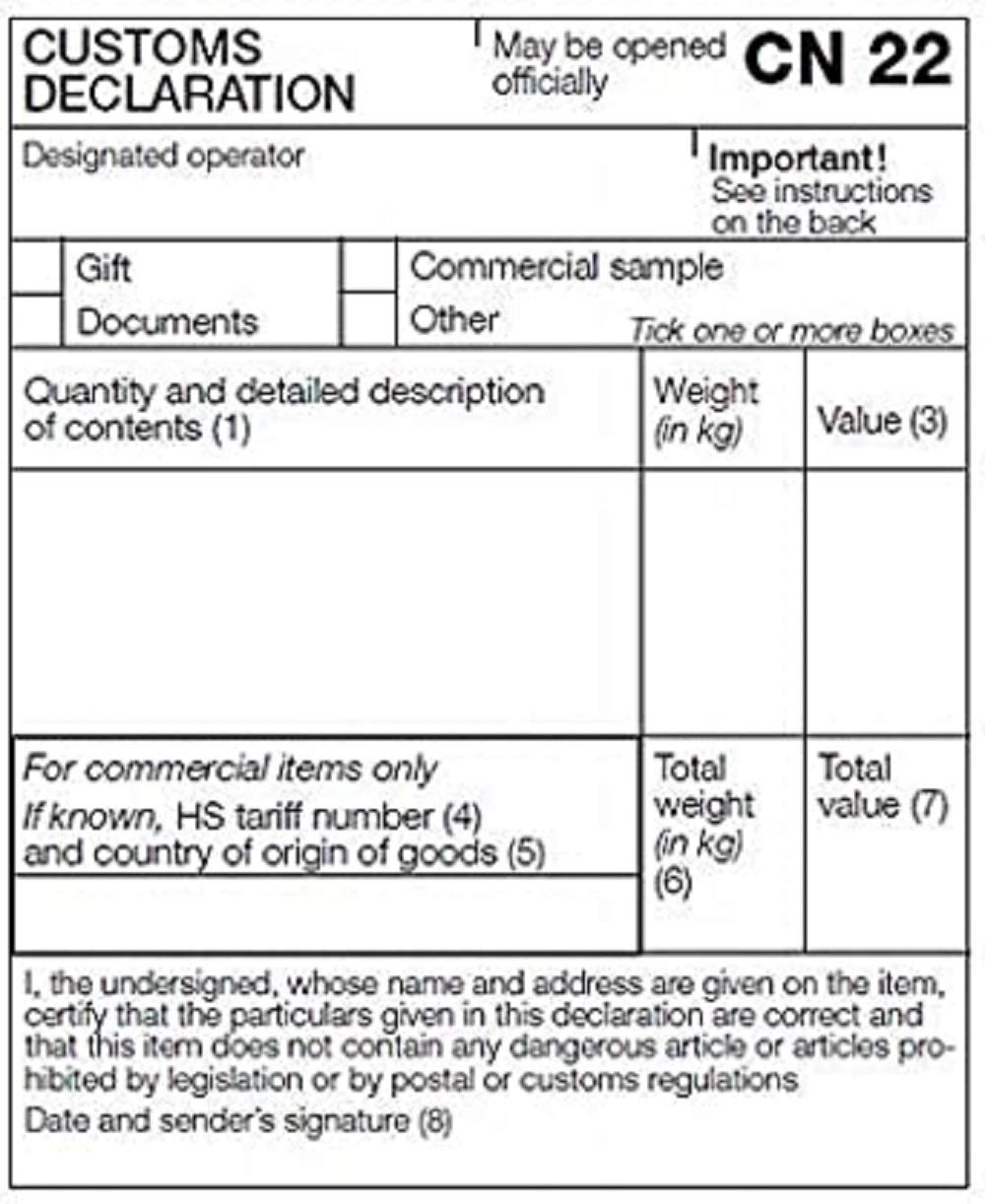 Buy 250 SELF ADHESIVE CUSTOMS DECLARATION FORMS LABEL CN22 ROYAL MAIL 