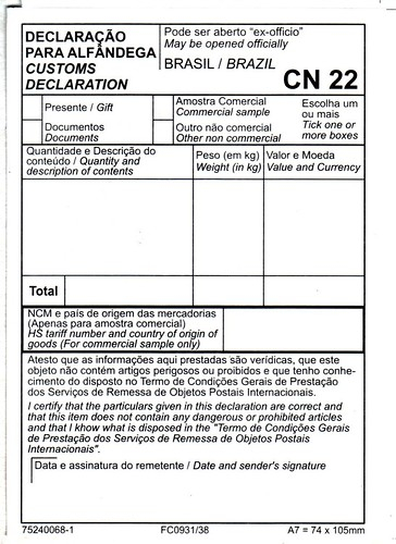 CN22 Brazil My CN22 Customs Declaration Sticker From Brazi Flickr