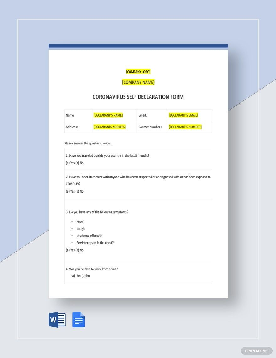 Coronavirus Self Declaration Form Template Download In Word Google 