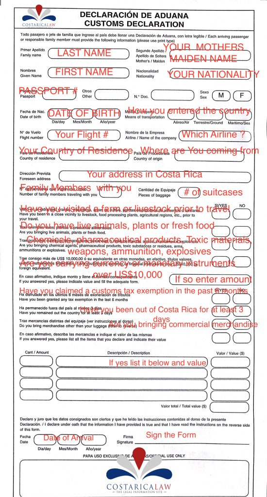 Costa Rica Health Declaration Form DeclarationForm