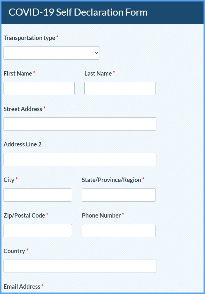 COVID 19 Self Declaration Form Template Formsite