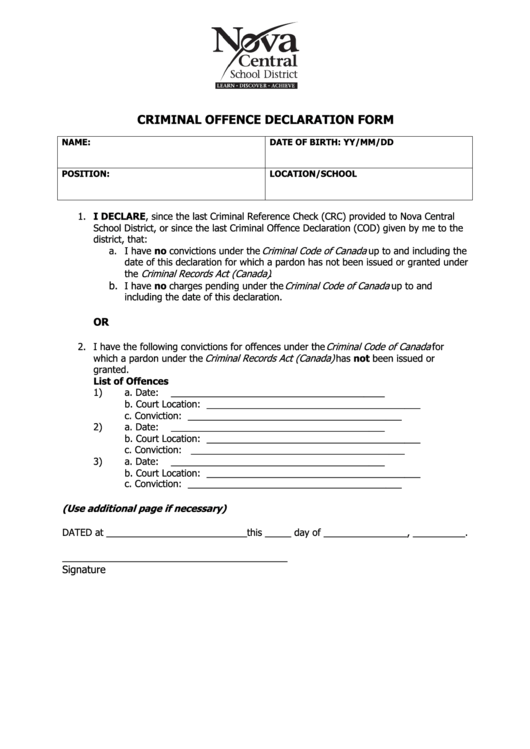 Criminal Offence Declaration Form Printable Pdf Download