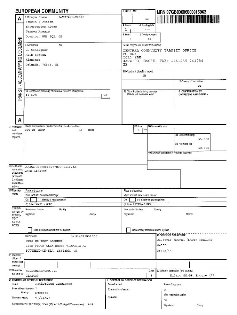 Customs Clearance Documents Forms First European Logistics Ltd