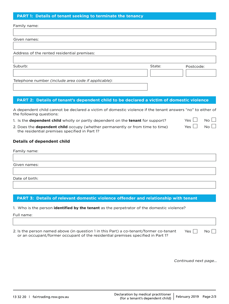 Declaration By Medical Practitioner For A Tenant s Dependent Fill Out