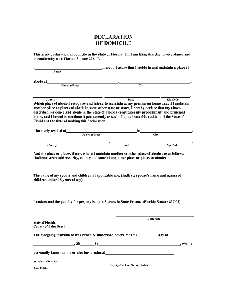 Declaration Of Domicile Example Fill Out And Sign Printable PDF