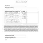 Declaration Of Good Health Form Printable Pdf Download