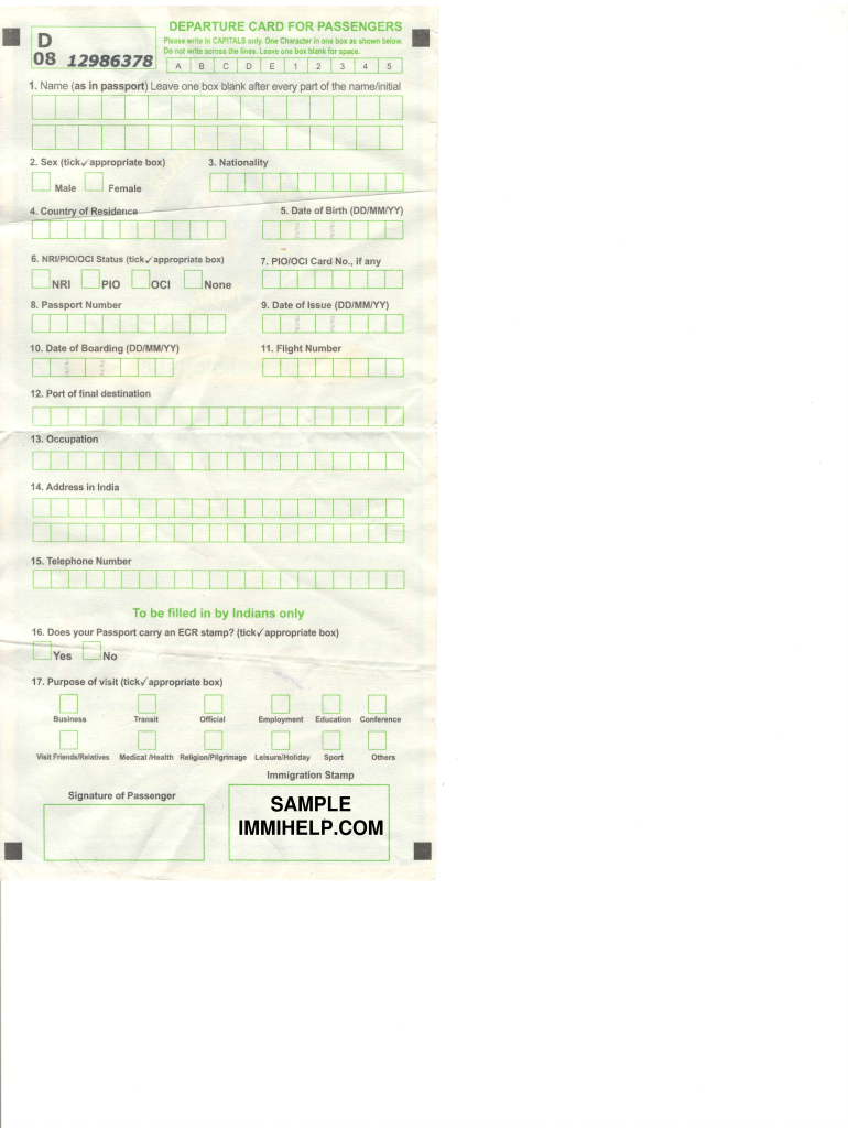 Departing Card India Fill Out Sign Online DocHub