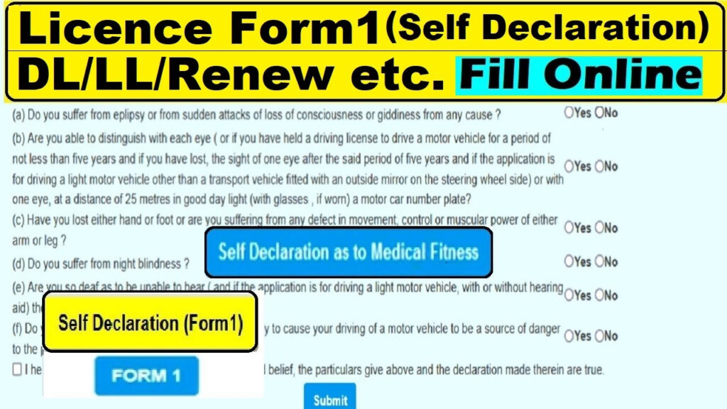 Dl Form 1 Self Declaration LL DL Self Declaration Form 1 Fill 