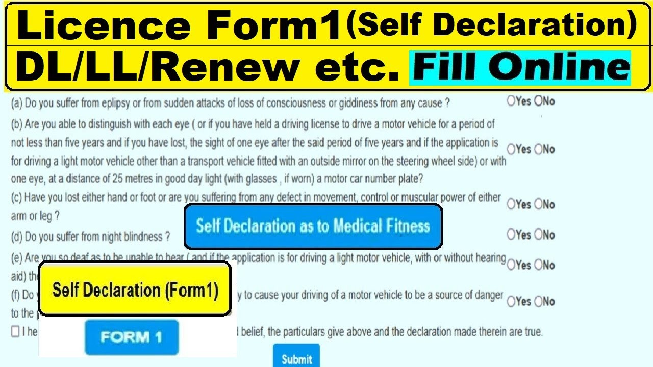 Dl Form 1 Self Declaration LL DL Self Declaration Form 1 Fill