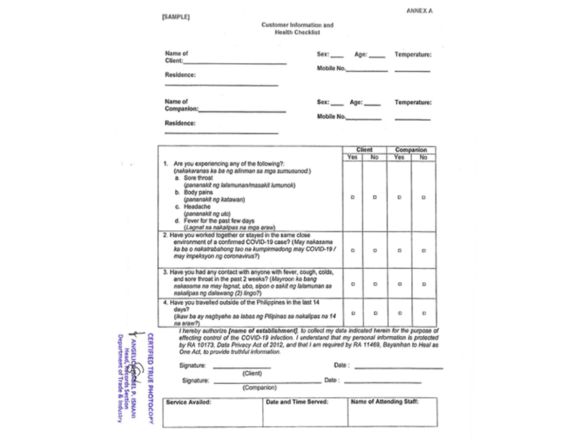 Doh Health Declaration Form For Covid 19 Information For Covid 19 