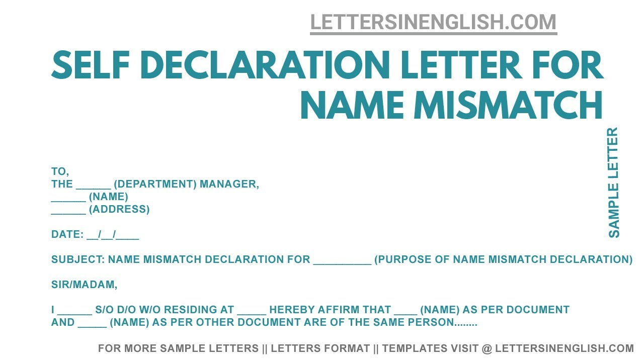 Download Self Declaration Letter For Name Mismatch Self Declaration 