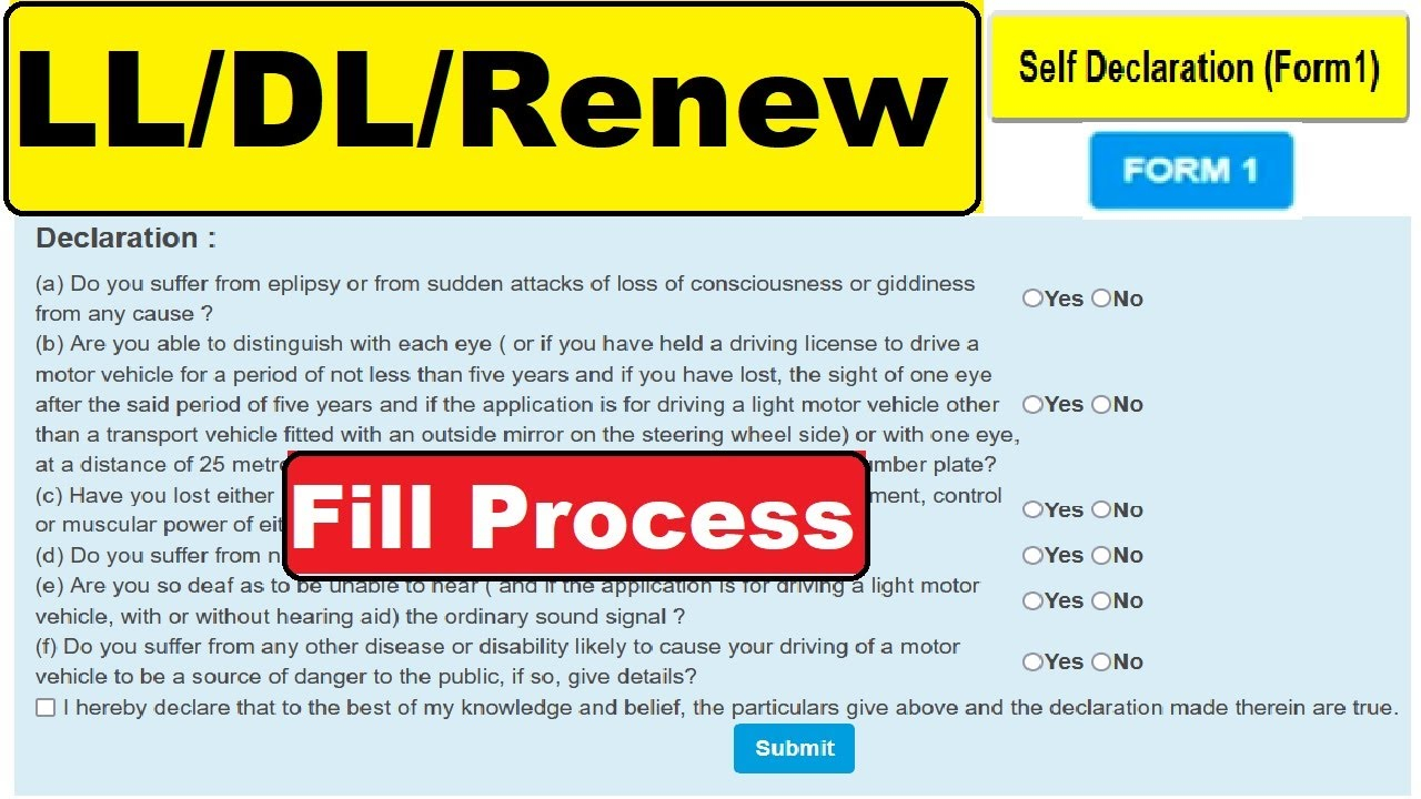 Driving Licence Self Declaration Form Fill Online LL DL Renew Form 1 