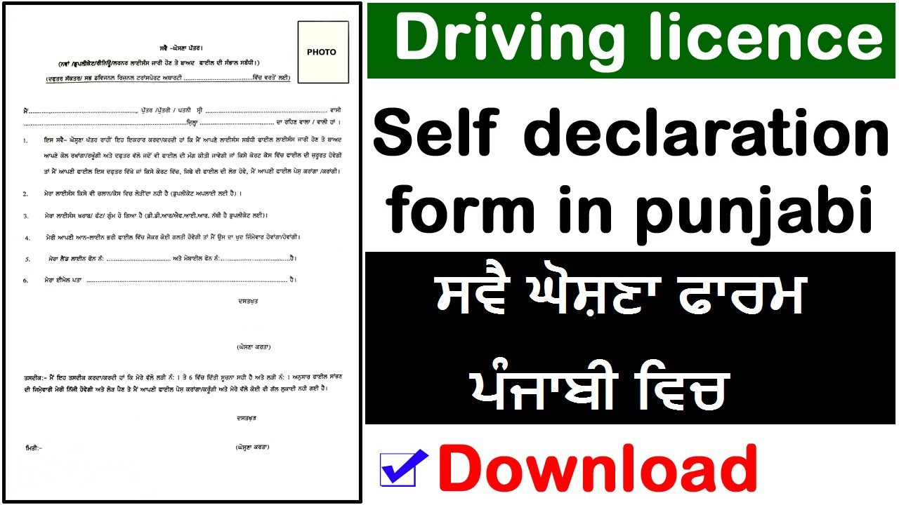 Driving Licence Self Declaration Form Punjab In Punjabi 