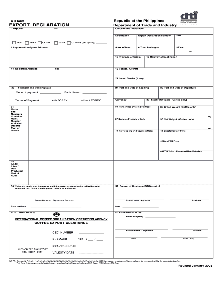 Dti Export Declaration Form Fill Out Sign Online DocHub