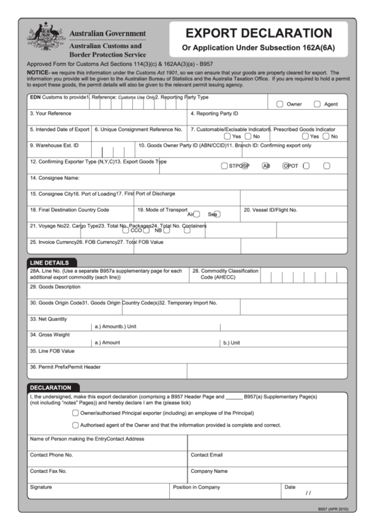 Export Declaration Form Printable Pdf Download