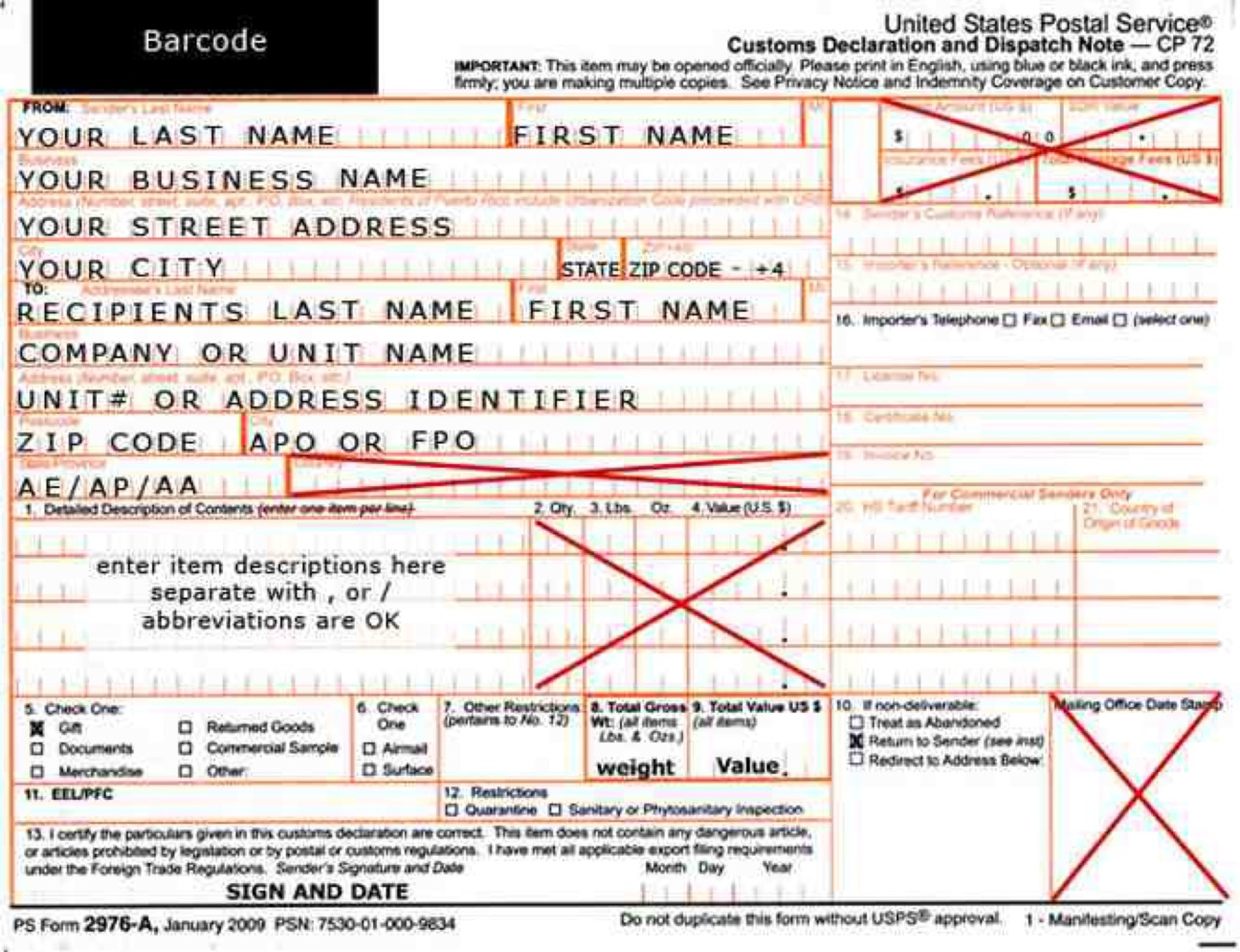 Filling Out A Customs Form For APO FPO Address