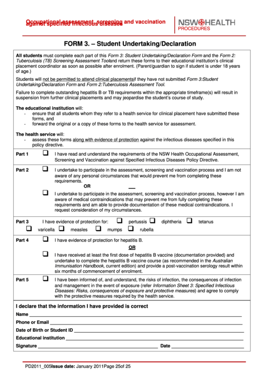 Form 3 Student Undertaking declaration Printable Pdf Download