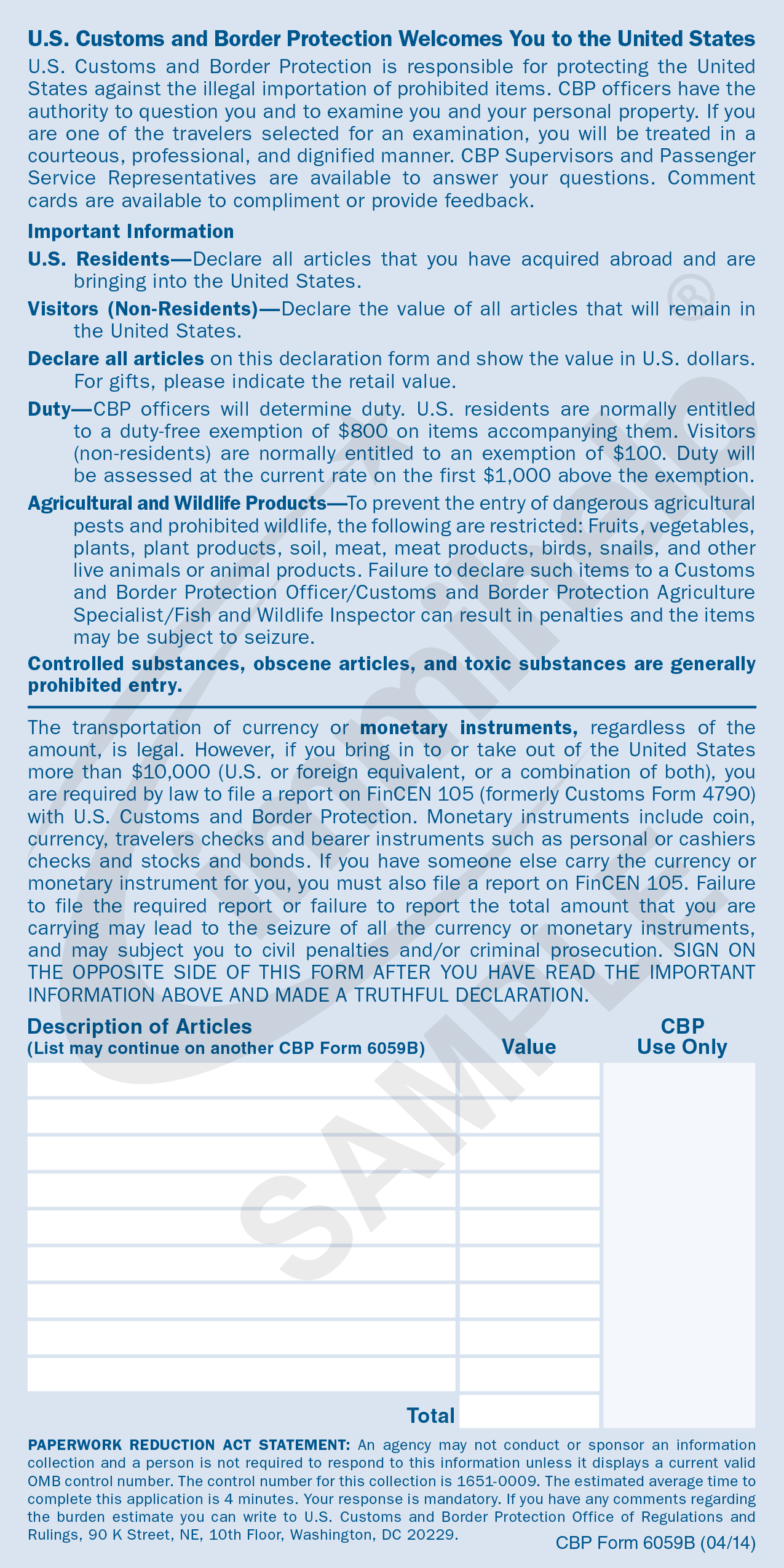 Form 6059b Customs Declaration Chinese Fillable Printable Forms Free 