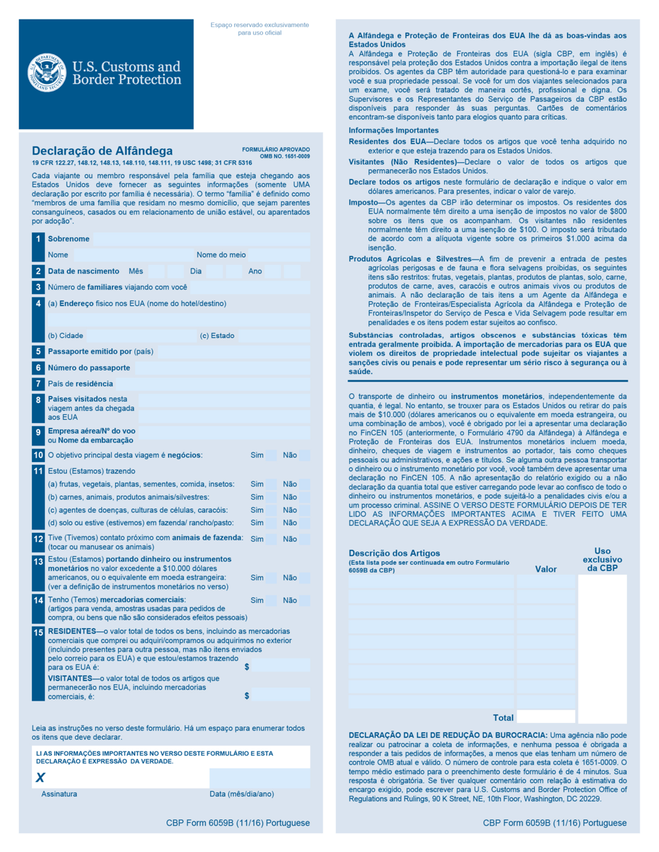 Form 6059b Customs Declaration Fillable Printable Forms Free Online