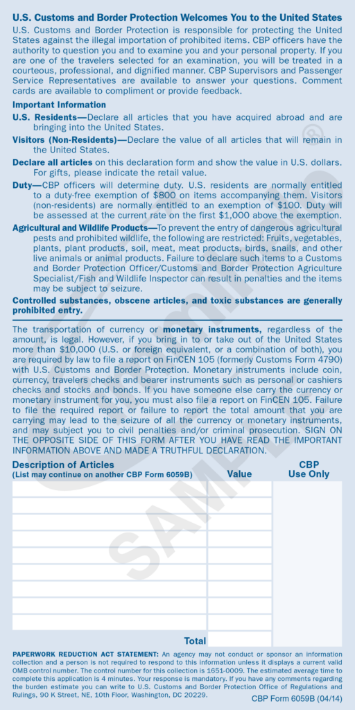 Form 6059b Customs Declaration Portuguese Fillable Printable Forms 