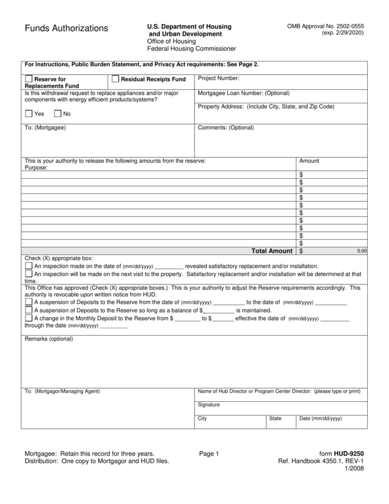 Form HUD 9250 Fill Out Sign Online And Download Fillable PDF 