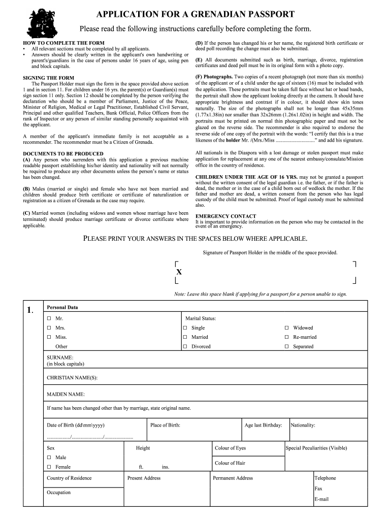 Grenada Passport Application Form Fill Out Sign Online DocHub