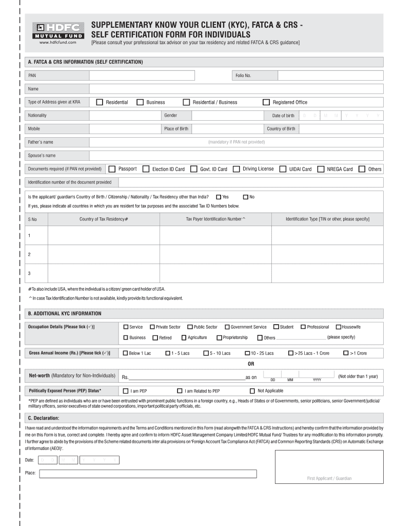 Hdfc Bank Fatca Form Fill Online Printable Fillable Blank PdfFiller